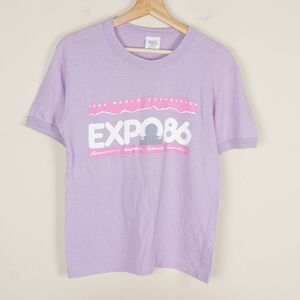 Vintage World Expo 1986 80s Purple Canada Short Sleeve Shirt L READ DESCRIPTION